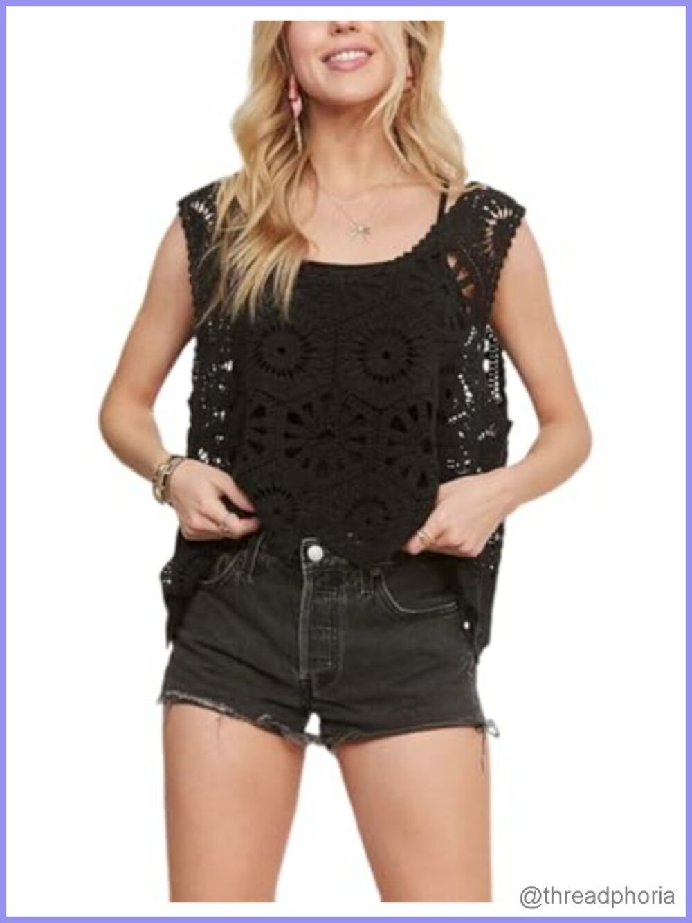 Women Boho Crochet Sleeveless Vest Floral Lace Knit Tank Top Beach Cover Up